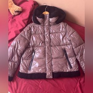 Brown Calvin khelin puffer with hoddie